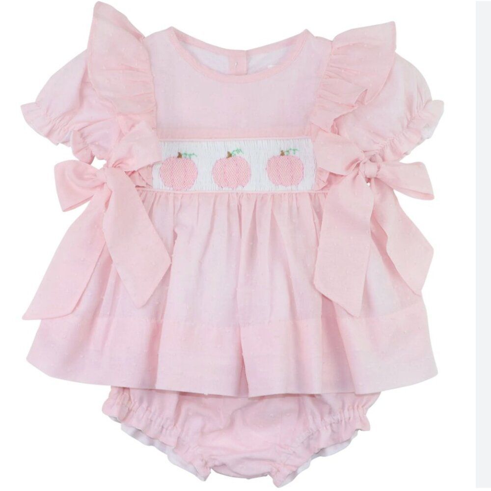 Cecil & Lou Pink smocked pumpkin 2 piece swiss dot diaper set size 3 months NWT